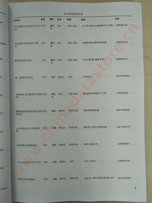 四川美容機(jī)構(gòu)企業(yè)黃頁(yè)收錄了最新的四川美容機(jī)構(gòu)企業(yè)名單，具有極高的營(yíng)銷價(jià)值，實(shí)實(shí)在在提高銷售業(yè)績(jī)